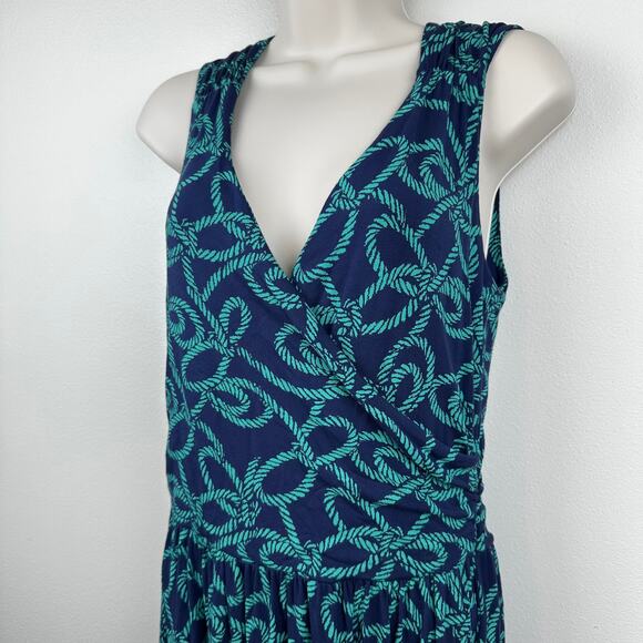 NEW Lands' End Faux Wrap Dress Nautical Rope Pattern Jersey Sleeveless Navy Sm - Picture 2 of 10